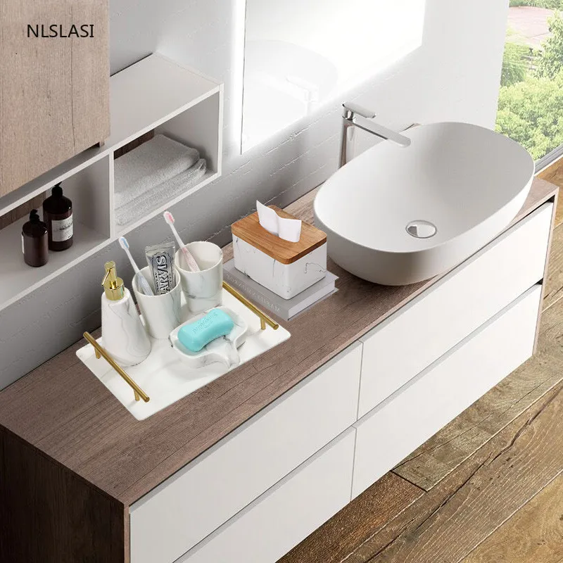 

Four-piece Suit Marble Ceramics Bathroom Accessories Set Soap Dispenser Toothbrush Holder Gargle Cup Soap Dish Bath Products