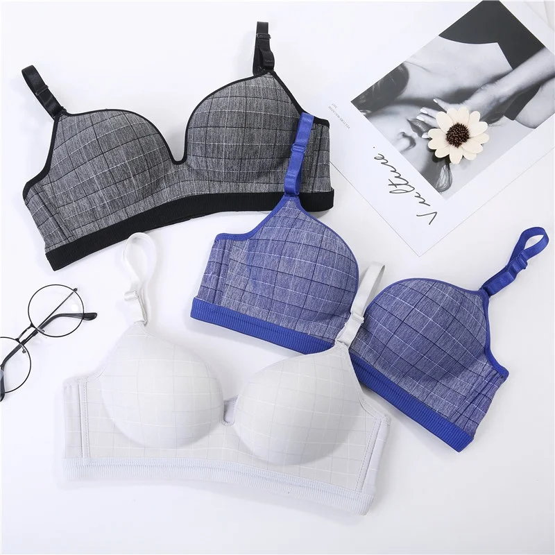 Модные клетчатые Бюстгальтеры без косточек для женщин бюстгальтер пуш-ап нижнее