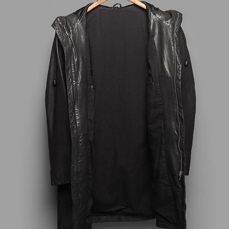 Модные весенне-осенние мужские тренчи средней длины из овчины с капюшоном и