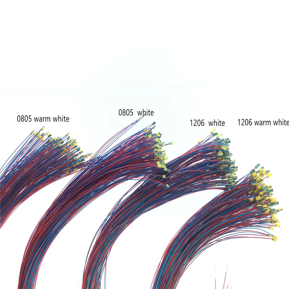 100 unids/lote de cables Micro Litz presoldados, blanco c&aacute;lido, SMD, modelo de tren, escala HO N OO, 20cm, 0402, 0603, 0805, 1206-4