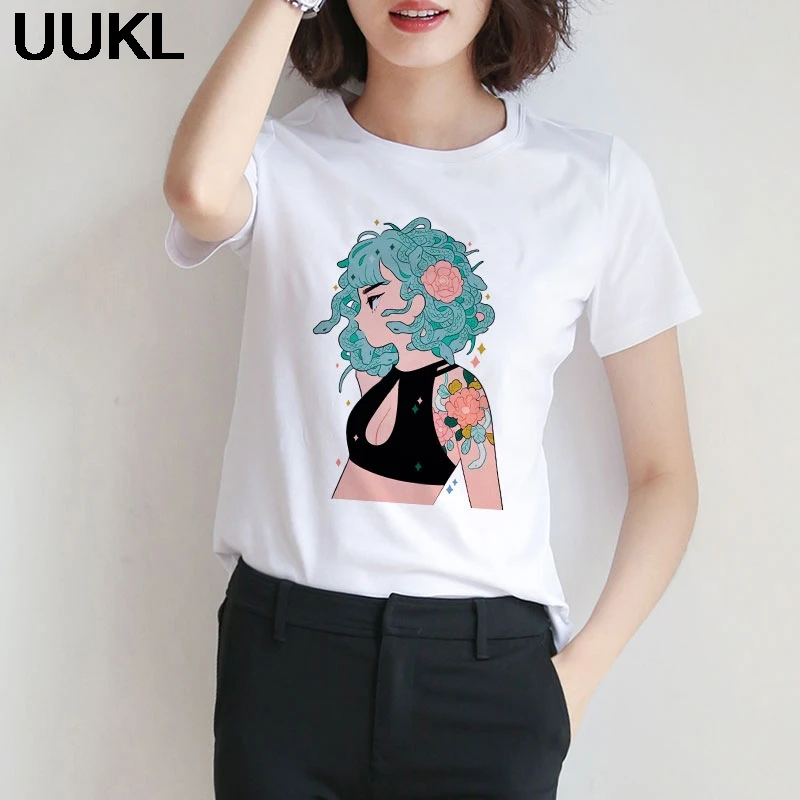 

Poleras Mujer De Moda 2020 Summer White T Shirt Harajuku Fashion Medusa Girl Female T-shirt Casual Streetwear Kawaii Tshirt Tops