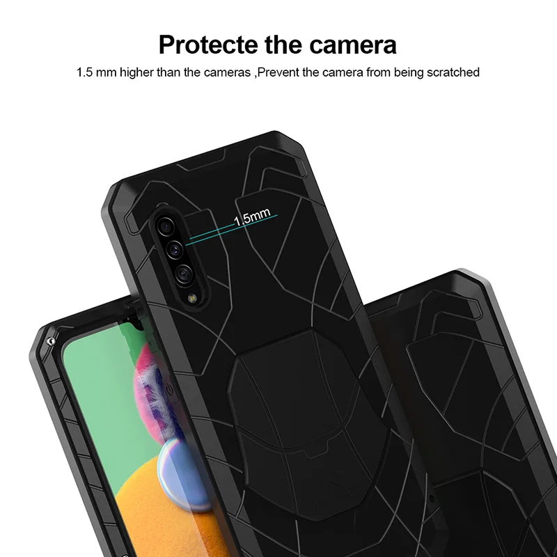 Для samsung Galaxy A90 5G Твердый корпус для телефона Алюминиевый металлический корпус Закаленное стекло Защитная крышка экрана сверхмощный защитный чехол