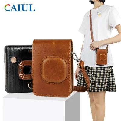 

For Polaroid mini liplay camera bag retro protective cover PU leather bag literary small hijab shoulder