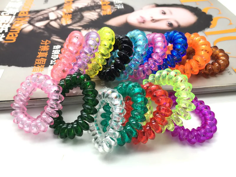 

Wholesale 10 Pcs Clear Black Candy Telephone Wire Hair Band Girl Gum Elastic Ring Plastic Rope