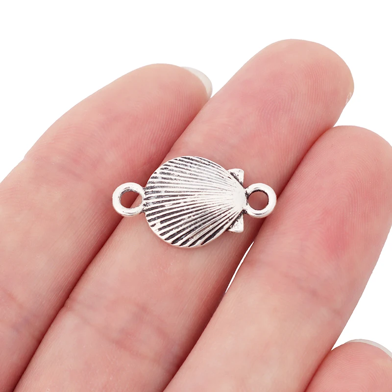 

20 x Tibetan Silver Scallop Seashell Shell Connectors Charms Pendants for DIY Bracelet Jewelry Making Findings 23x14mm