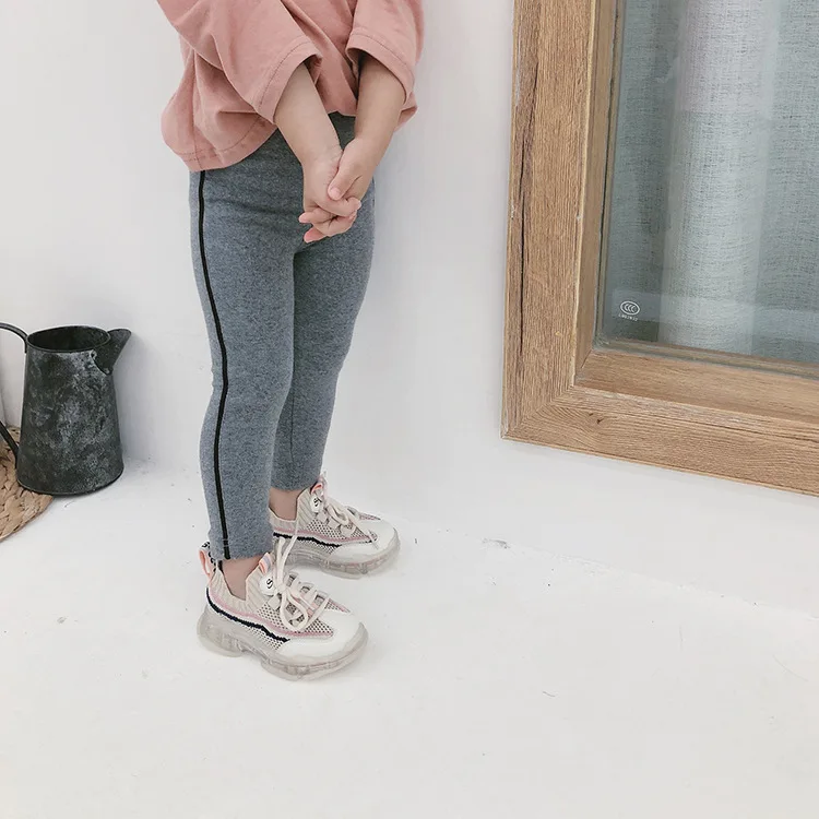 Детские брюки 2019 Осенние эластичные хлопковые леггинсы с вертикальными