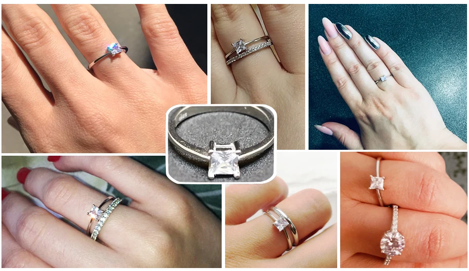 ORSA JEWELS классические женские кольца квадратной огранки AAA Блестящий кубический циркон 925 пробы Серебряное обручальное кольцо ювелирные изделия для женщин SR57