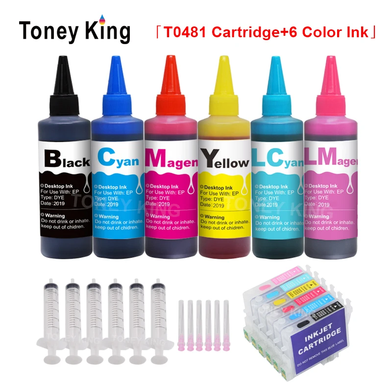 Toney King 600 мл бутылка чернил + 6 цветов T0481 многоразовые картриджи для принтера Epson