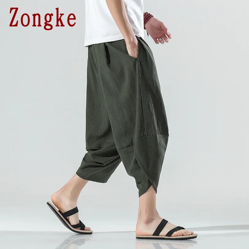 

Zongke Calf-Length Men's Pants Harajuku Men Clothing Linen Casual Pants Men Hip Hop Streetwear Trousers M-5XL 2021 New Arrivals