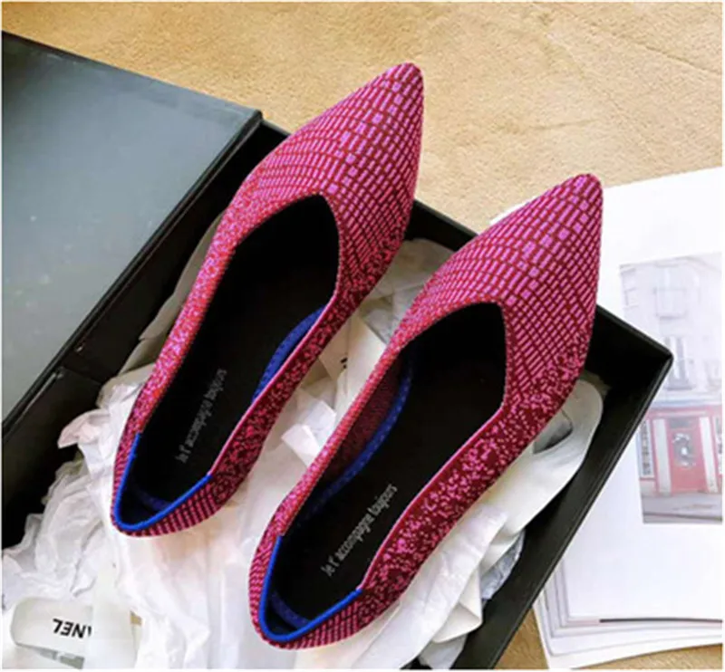 

2021 Women's Flat Shoes Ballet Breathable Knit Zapatos De Pointed Moccasin Mixed Color Soft Women Bowknot Mujer Loafers Autumn