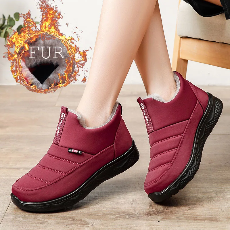 

Ботинки женские теплые для снежной погоды, водонепроницаемые короткие сапоги, без застежки, унисекс, черные