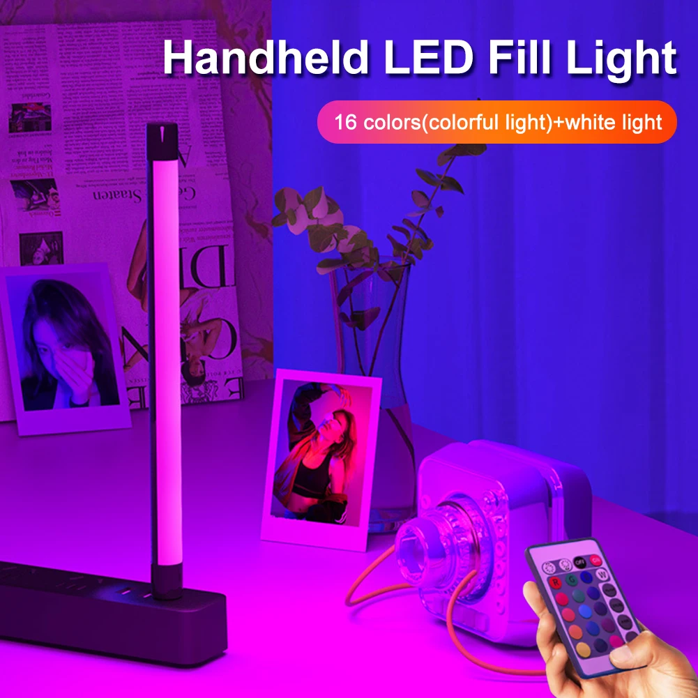 

RGB LED Video Light Wand Handheld 16-Color Photography Fill Lamp With Remote Control Rechargeable Light Stick For Live Streaming