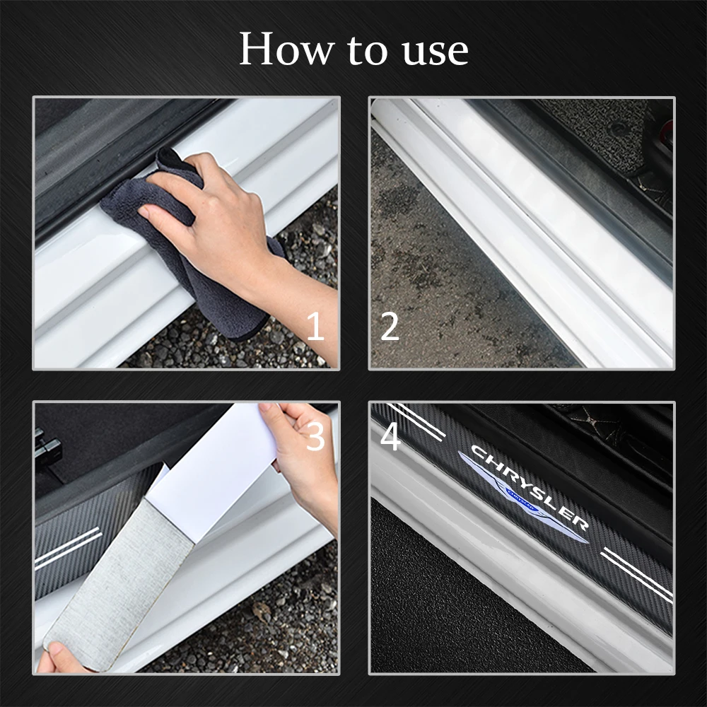 

4Pcs Car Scuff Plate Door Threshold Sill Stickers For Chrysler 300c 300 Pacifica 200 Sebring PT Cruiser Car Styling Logo Cover