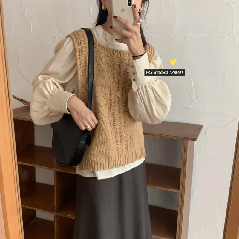 Женский осенне-зимний винтажный уютный свитер без рукавов Вязаный топ с