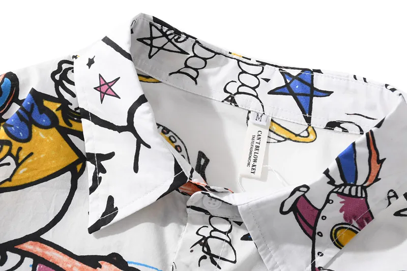 Женская рубашка мужская Свободная в стиле хип-хоп уличная гавайская с мультяшным