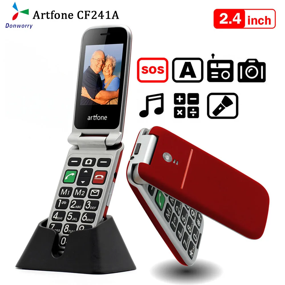 Artfone CF241A Чехол книжка с большими кнопками старший мобильный телефон зарядным