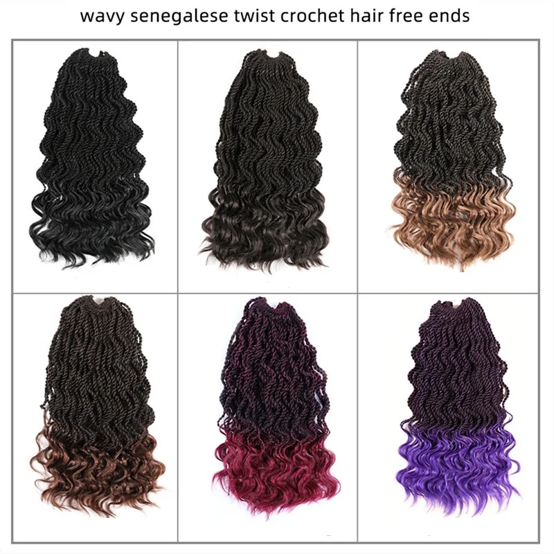 

Afro Wave Twist Crochet Hair Ombre Wavy Senegalese Twist Braiding Hair Extension Natural Synthetic Crochet Braids Hair for Women