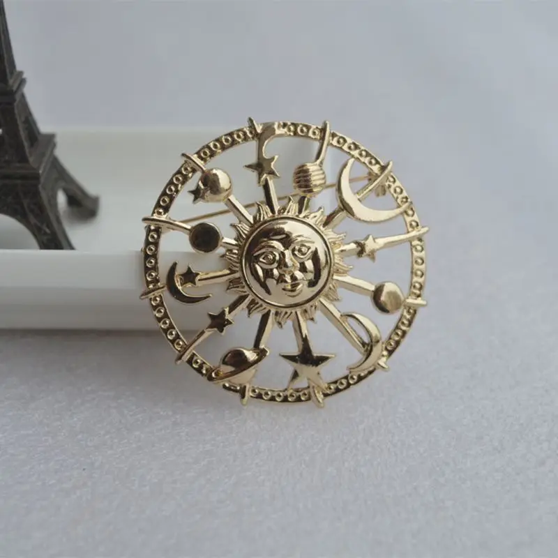Золотая Звезда Луна солнце галактика руль брошь круглые Космос пара оловянные
