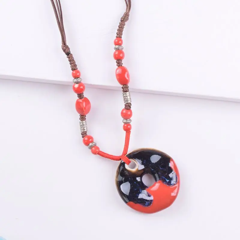 

National Style Long Sweater Chain Simple Wild Ethnic Style Antique Ceramic Pendant Jewelry Clothes Accessories