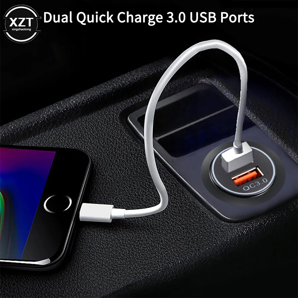 Dual QC 3.0 Power Socket Car Quick Charger Double USB Vehicle DC12V-24V Waterproof 2 Ports Charging For iPhone Android images - 6