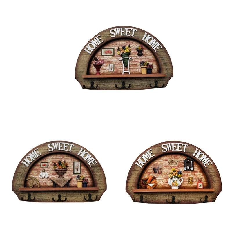 

Mediterranean Style Retro Wood Clothes Hanger Wall Mounted Coat Hook Key Holder