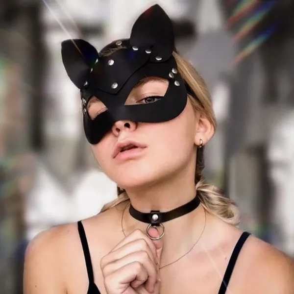 Сексуальная маска кошки из искусственной кожи для женщин черное бондаж бандаж