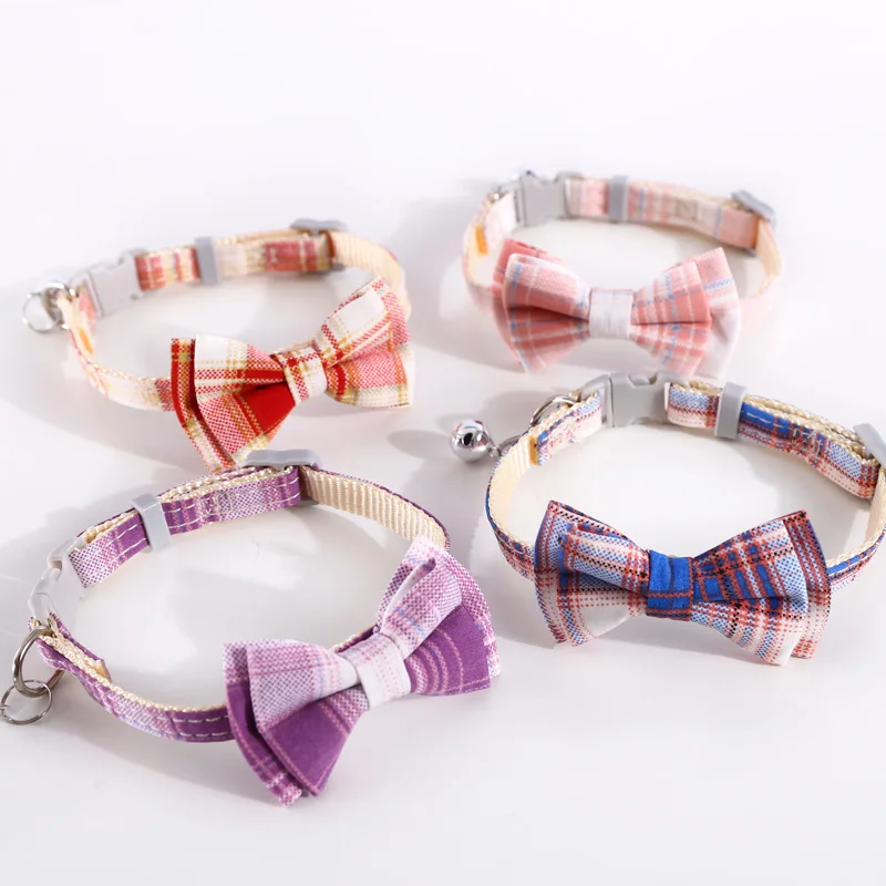 

Plaid Cat Collars Grid Cotton Striped Bowknot Necklace Bulldog Chihuahua Bow Tie Puppy Small Dog Colorful Party Bandana Collar