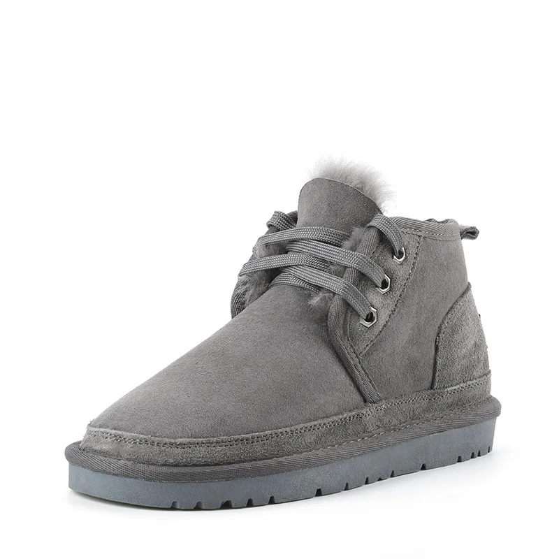 2021 Fashion Beckham snow boot for men lace-up winter shoes real sheepskin leather nature wool fur ankle short boots | Обувь