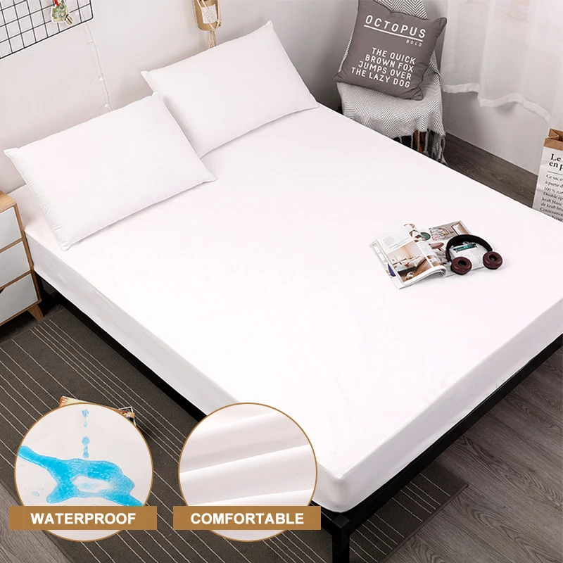 

Solid Waterproof Mattress Protector with Elastic Band Sanding Breathable Bed Mattress Cover Anti-mite&Washable