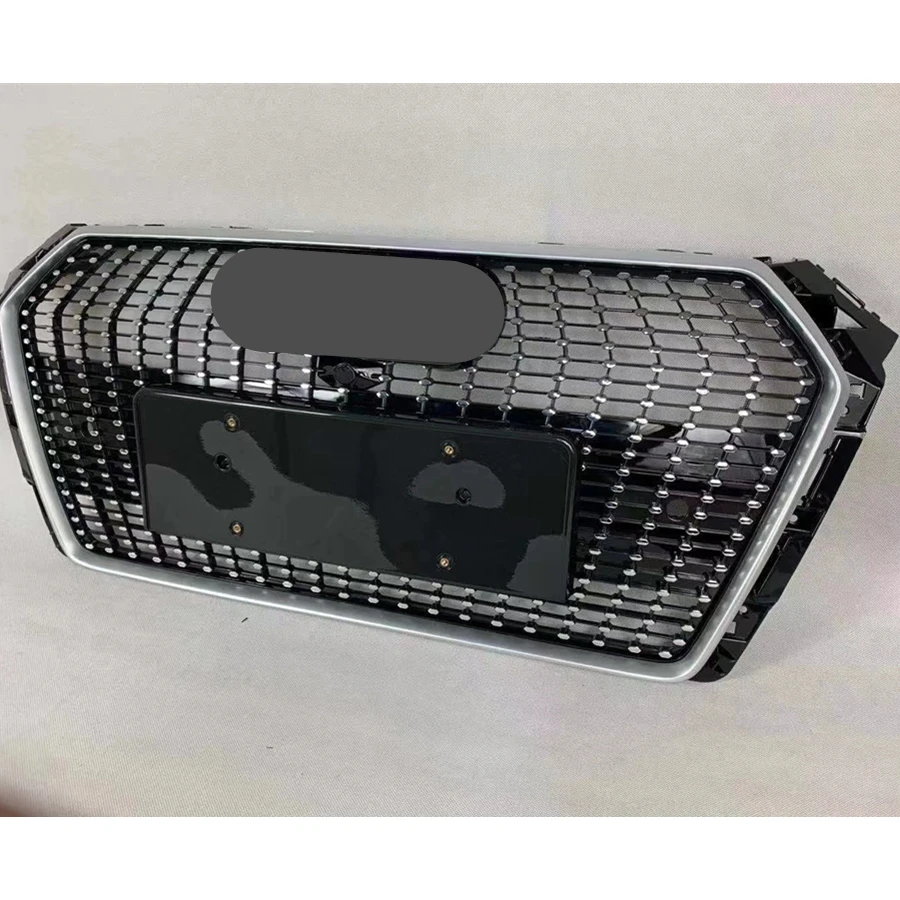 

For RS4 Style Front Sport Hex Mesh Honeycomb Hood Grill Gypsophila Silver Frame Black for Audi A4/S4 B9 2017-2019