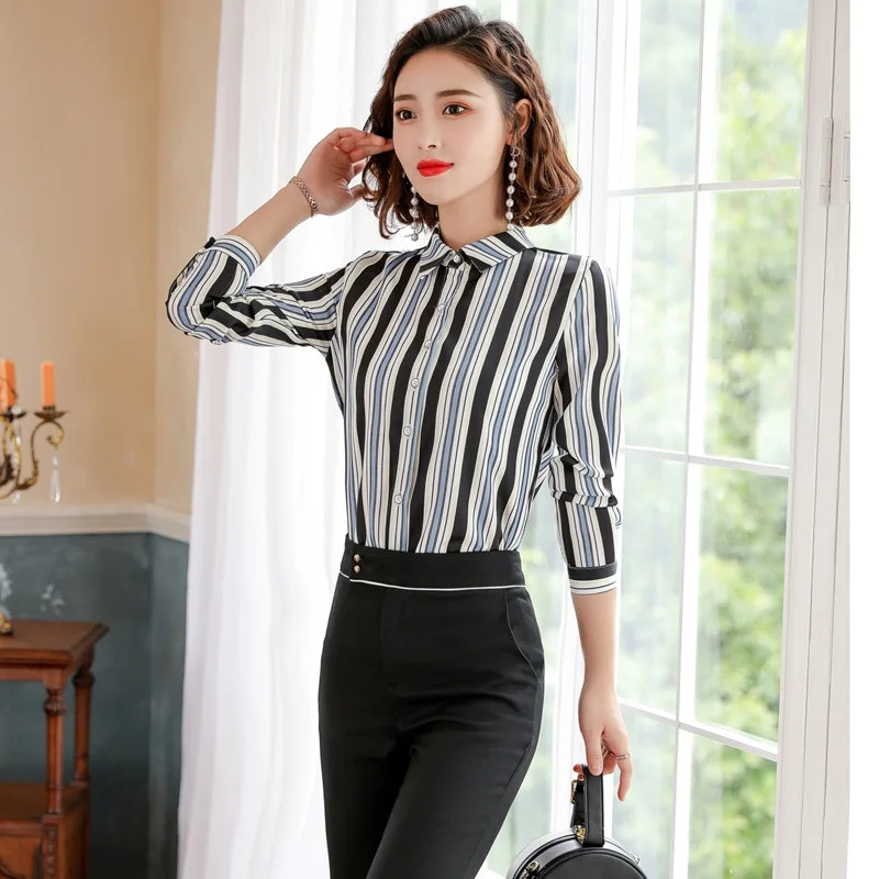 Блузка Женская Офисная в полоску с длинным рукавом | одежда