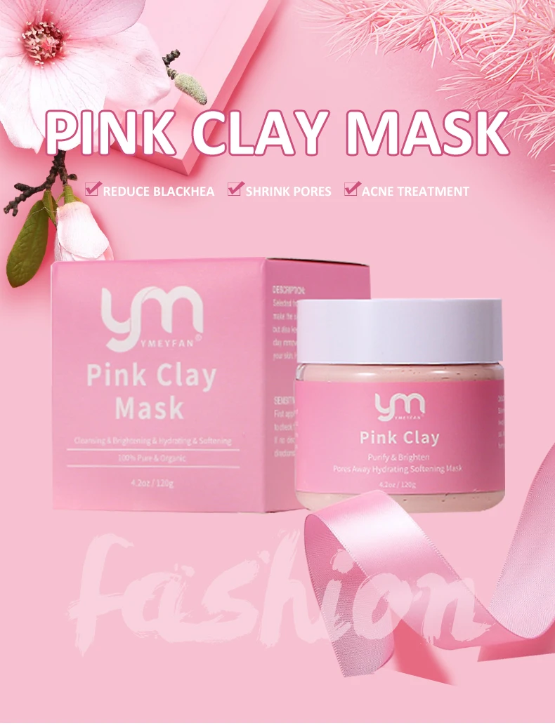 

Wholesale 120pcs/lot 120g Pink Clay Mask For Face Clear Skin Purifying Acne Blackhead Remover Pore Cleaner Facial Mask