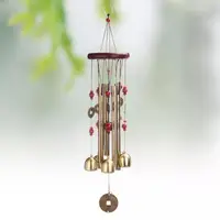 55cm Chinese Traditional Wind Chime 4 Pipes 5 Bells and Bronze Windchime Wood Base for Outdoor Patio Garden and Home Decor