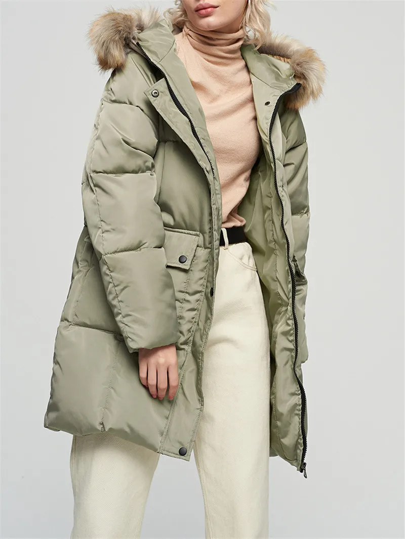 

Winter New Fashion Women Solid Cotton Jackets Slim Fur Collar Long Ladies Cotton Overcoat manteau femme hiver chaqueta mujer