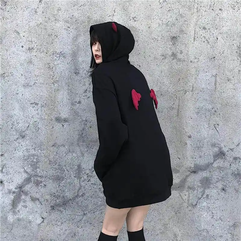 

Women hoodies High Street Harajuku Cute sweatshirts Punk Gothic Devil Horn Chic Hooded Pullover Loose Sweat Cartoon Fall Spring