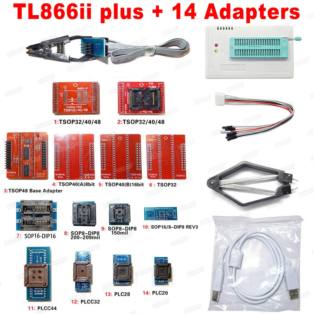 

100% Original TL866II PLUS Bios Programmer+14 Adapters Bios Flash EPROM EEPROM TSOP32/40/48 TSOP48 Better than TL866A TL866CS