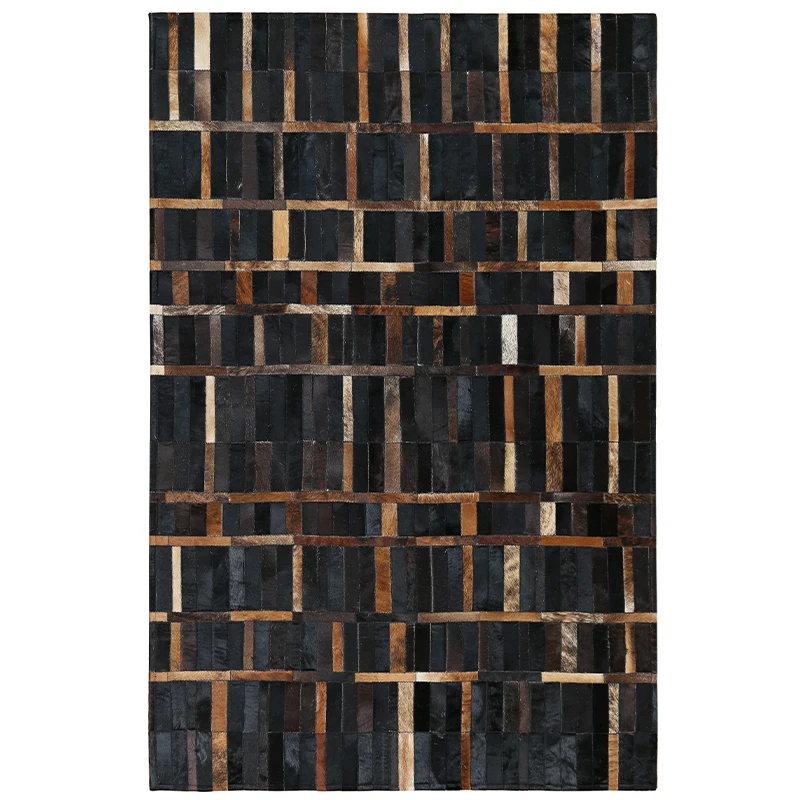 구매 대형 정품 소가죽 스킨 모피 패치 작업 러그, 스트라이프 패턴 가죽 거실 침실 장식 그라운드 매트