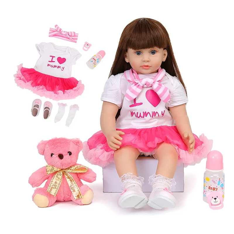 Куклы Новорожденные мягкие виниловые 58 см силиконовые с длинными коричневыми
