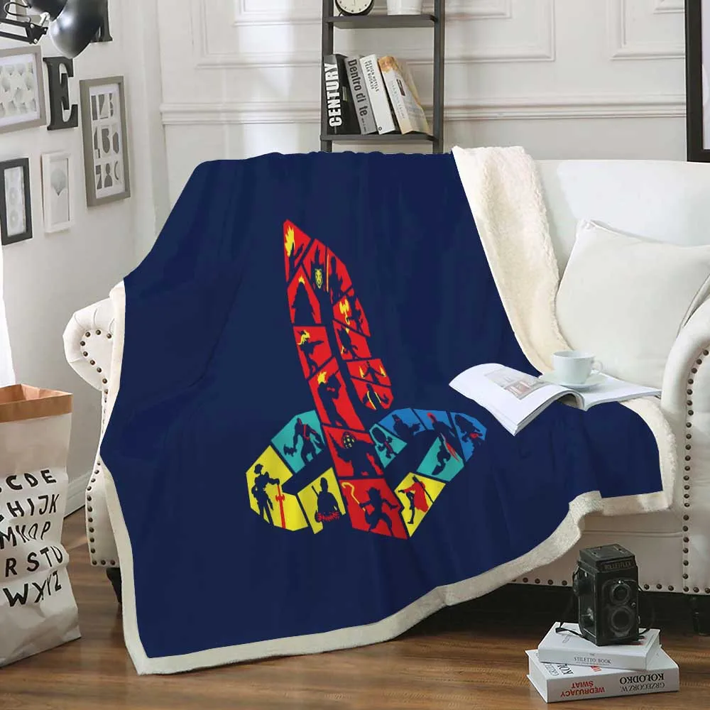 Boys Gamepad Sherpa Blanket Gaming Flannel Retro Games Throw Consoles Lightning Plush Modern | Дом и сад
