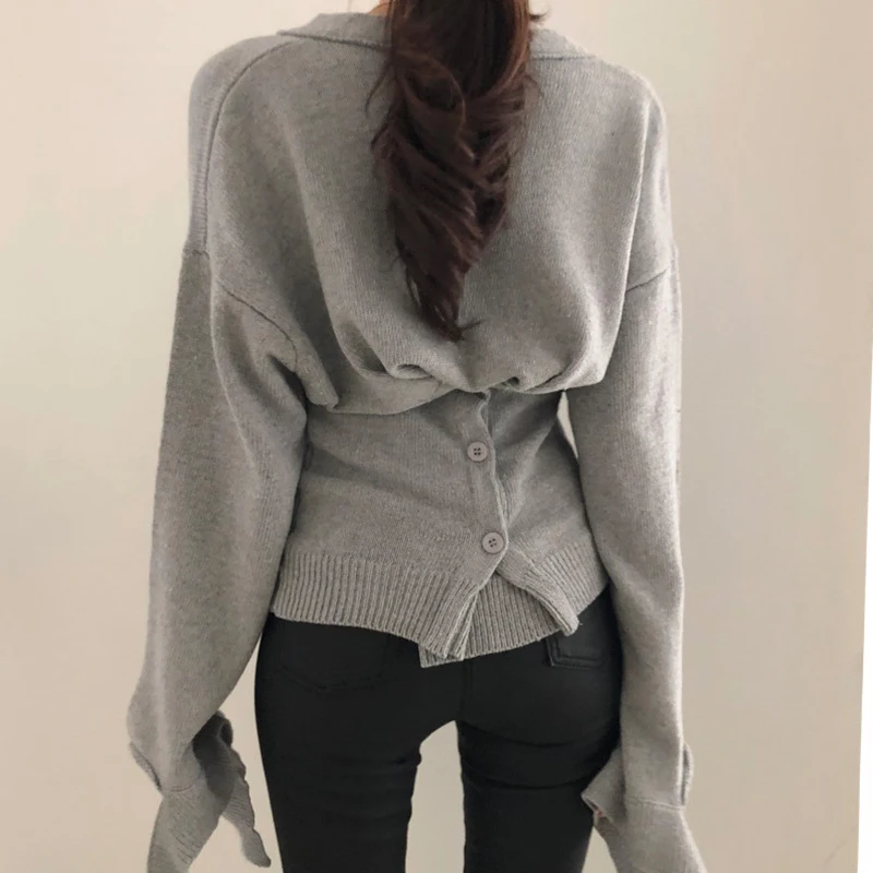 Новинка 2019 осень зима женские свитера на пуговицах асимметричные топы в