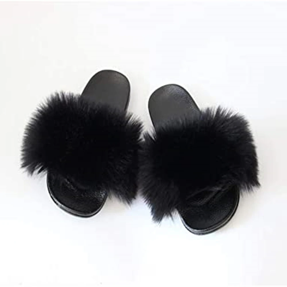 

Women's Vegan Furry Slippers Fuzzy Slides Fluffy Sandals Open Toe Shoes Indoor Outdoor