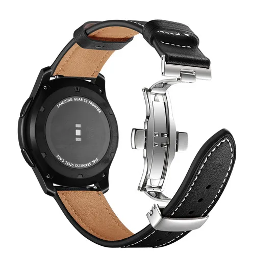 Silver buckle black Итальянский кожаный ремешок для samsung galaxy watch 46 мм ремешок gear s3 ремешок 22 мм браслет huawei часы gt ремешок Бабочка Пряжка 46 - Цвет ремешка: Silver buckle black