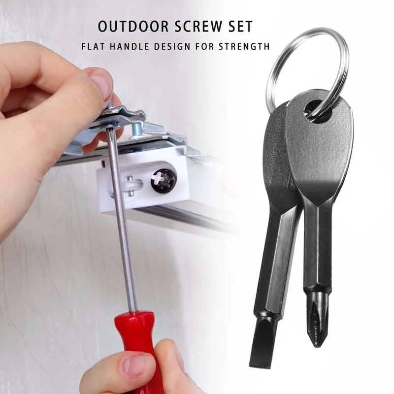 

2pcs Stainless Steel Mini EDC Portable Key Shape Slotted Phillips Screwdriver Keychain Repair Tool