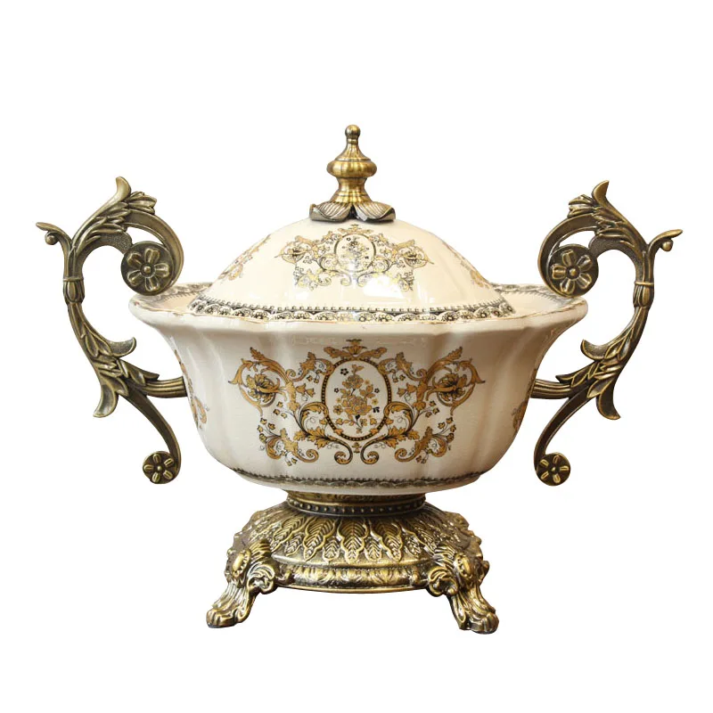 

European Luxury Villa Model House Entrance Decoration Crafts Decoration American Alloy Ceramic Storage Storage Tank