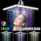 Квадратная светодиодная сменная насадка для душа, АБС-пластик, 6 дюймов, датчик температуры, хромированная отделка