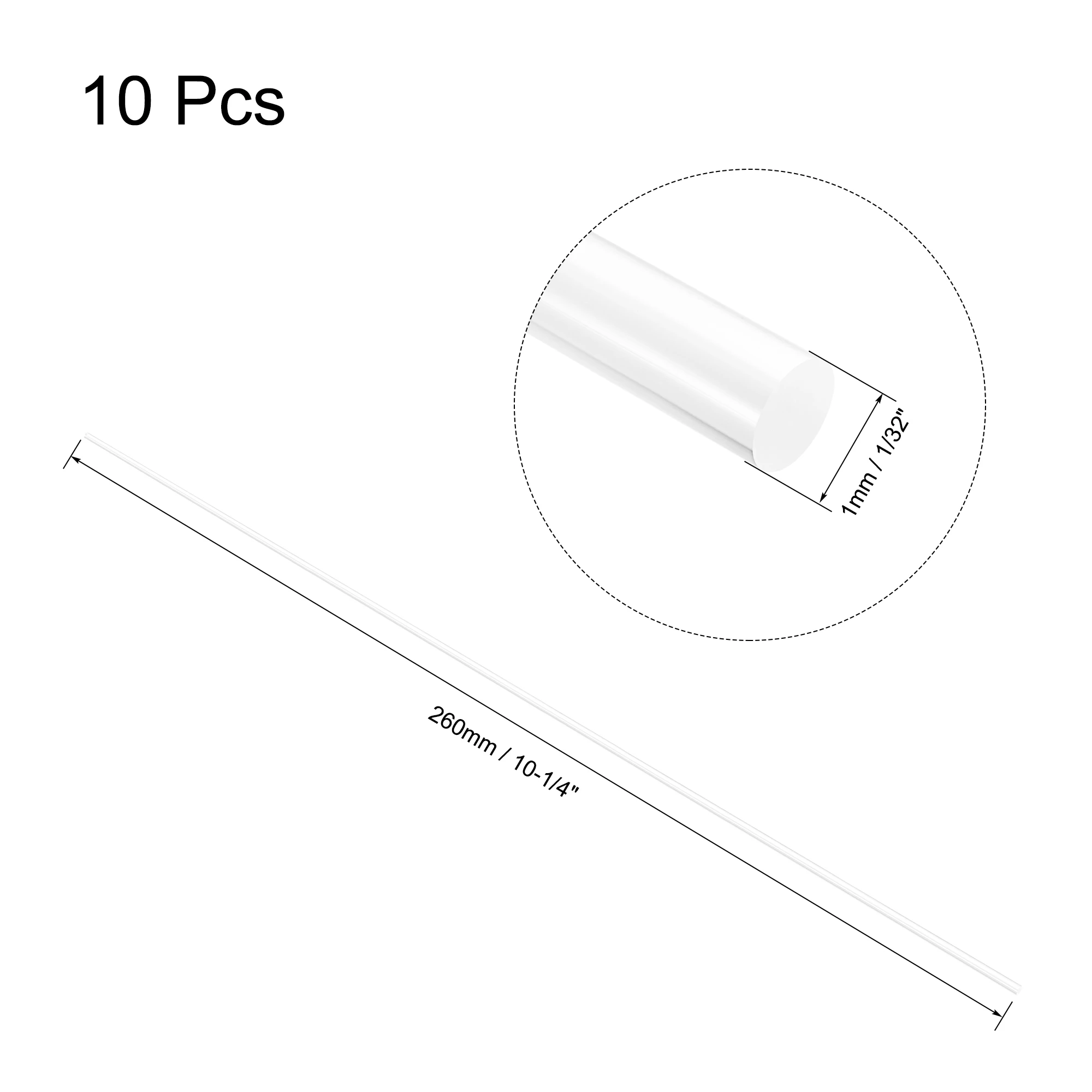 

Uxcell Acrylic Round Rod, Clear,1/32" Diameter 10-1/4" Length, Solid Plastic PMMA Bar Stick 10 Pcs
