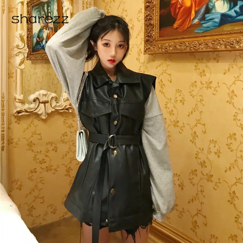 Осенняя модная одежда из искусственной кожи жилет женский Женское пальто лацкан