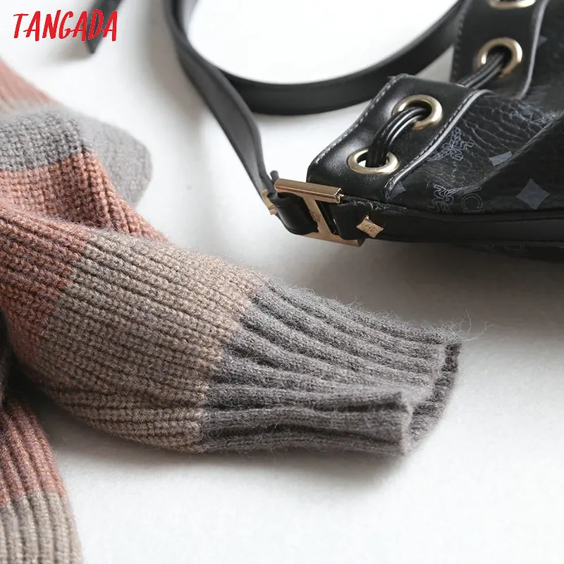 Tangada women stripe pattern oversize long jumper sweater atumn winter fashion long sleeve o neck pullovers tops BC58