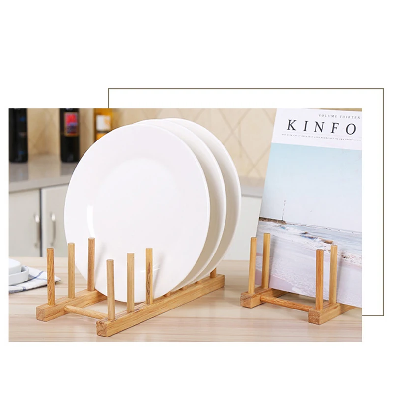 

Kitchen Nature Wooden Dinnerware Rack Storage Organizer Tray Plate Drying Shelf Wood Cookers Display Stand Dish Holder