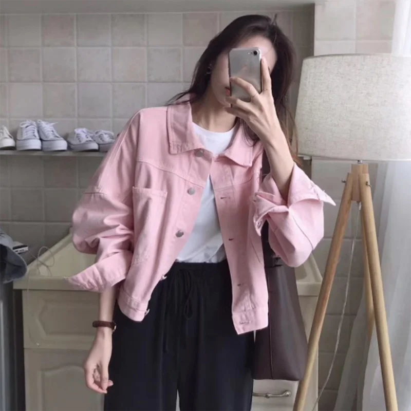 Куртка джинсовая женская с отложным воротником фиолетовая розовая |